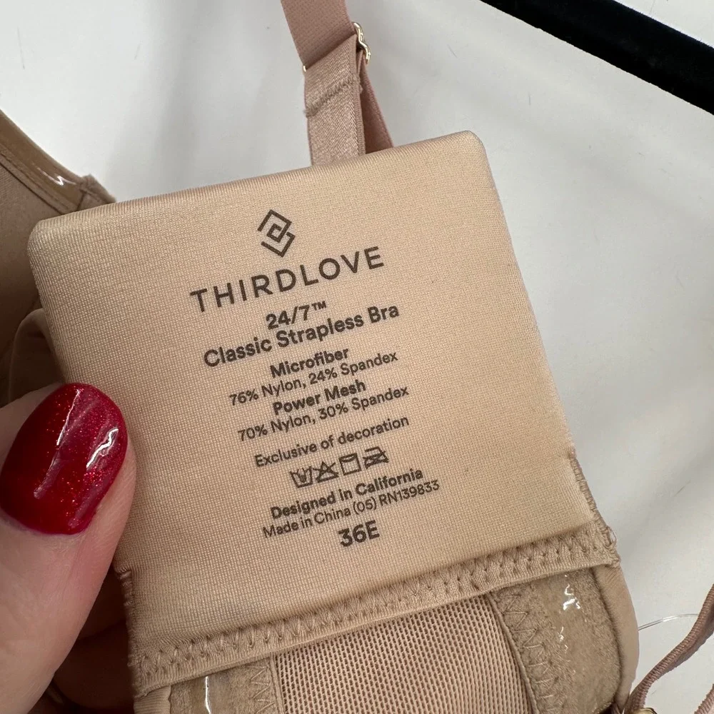 NWT Thirdlove 24/7 Classic Strapless Bra Microfiber Power Mesh Nude Size‎ 36E